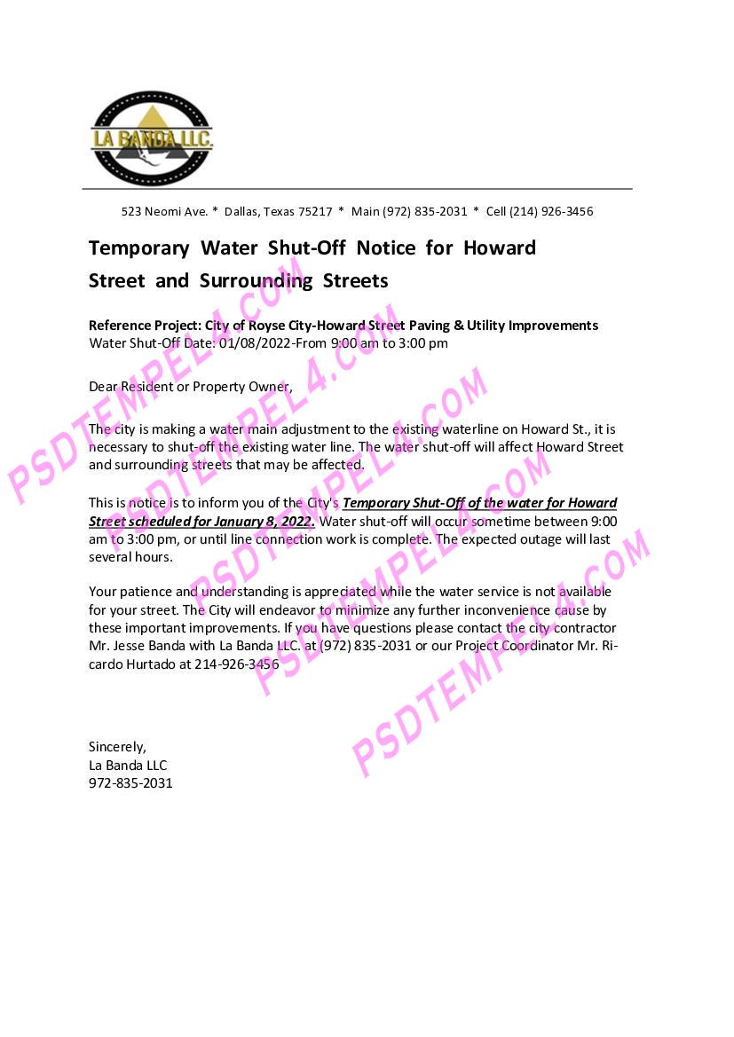 USA Texas La Banda water shut off notice utility bill