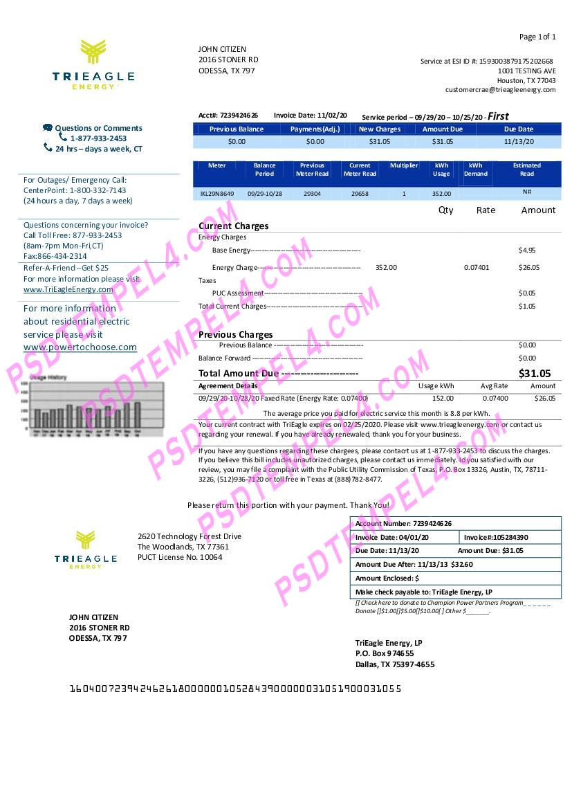 USA Texas TriEagle utility bill