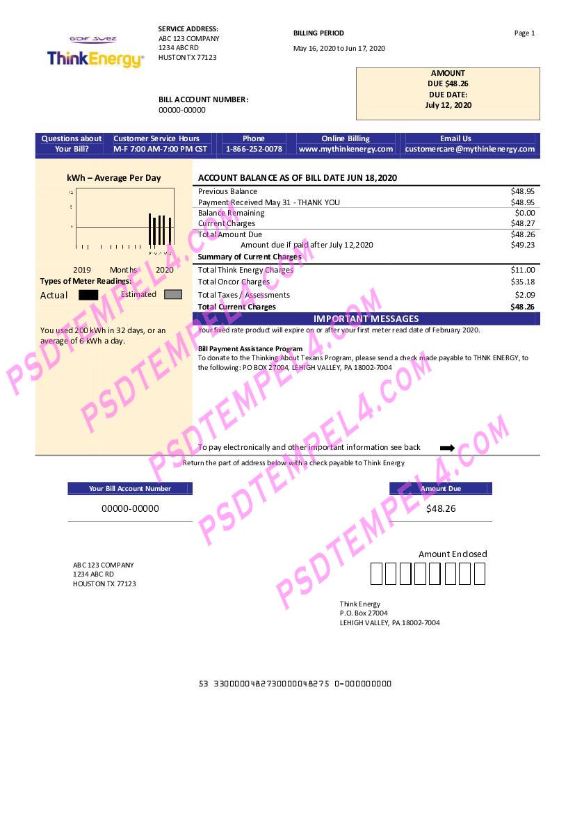 USA Think Energy utility bill