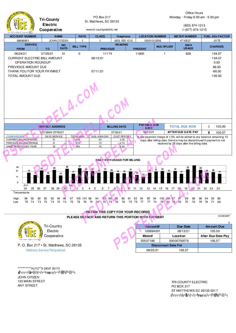 USA Tri-County Electric Cooperative utility bill