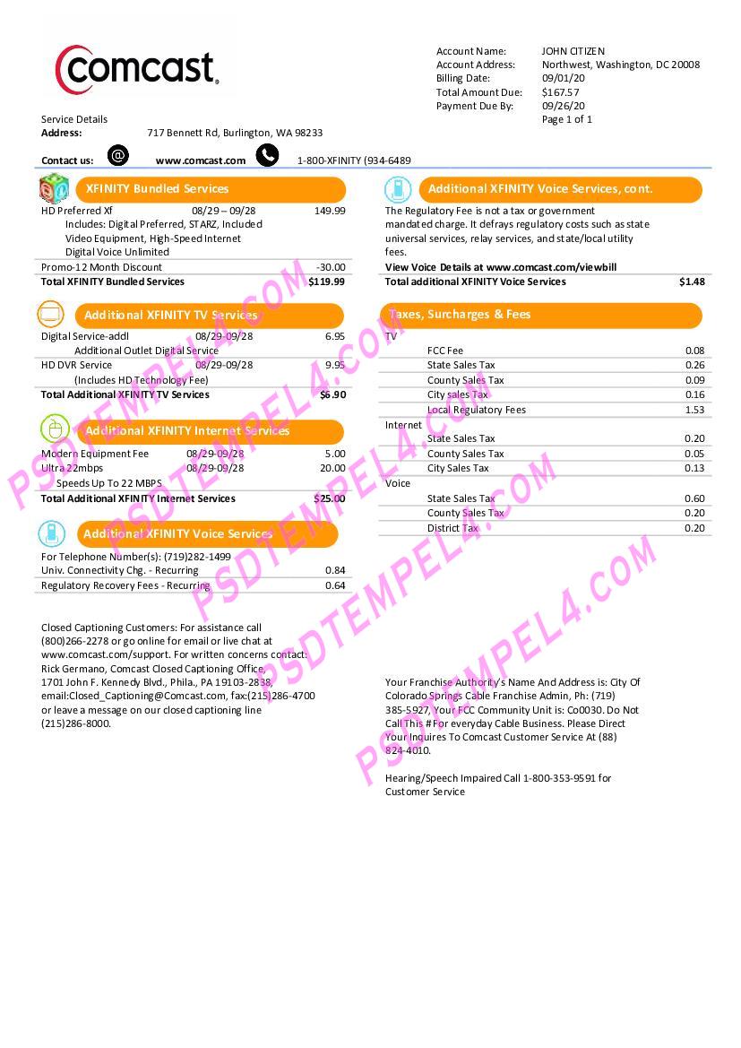 USA Utah Comcast utility bill V2