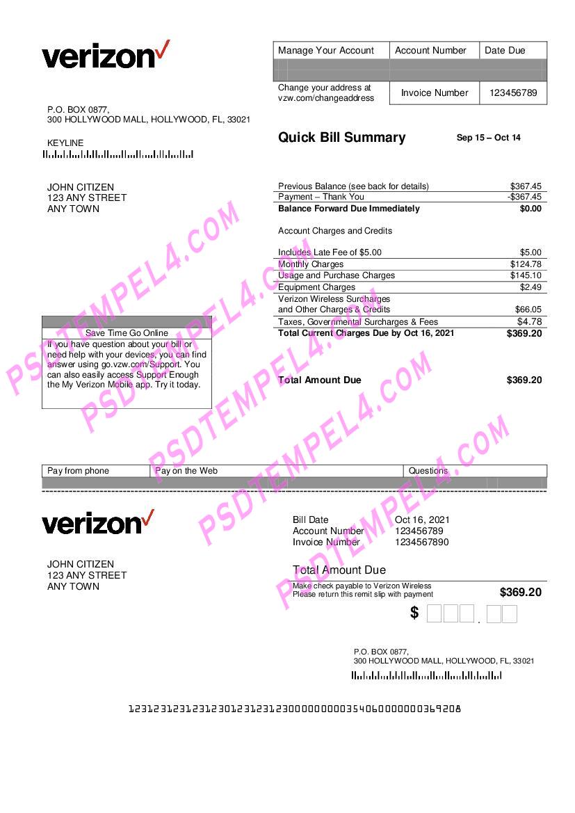 USA Verizon utility bill V2
