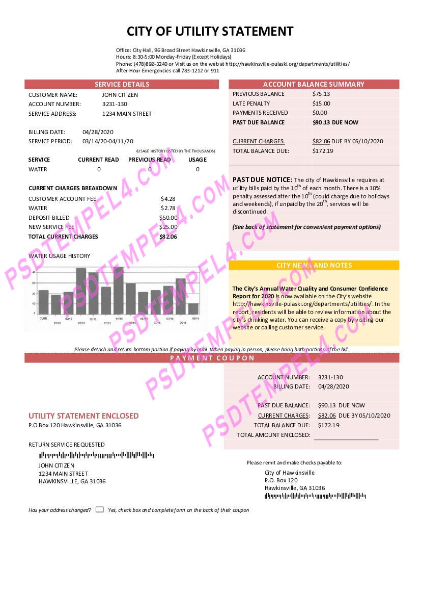 usa city of utility statement water utility bill
