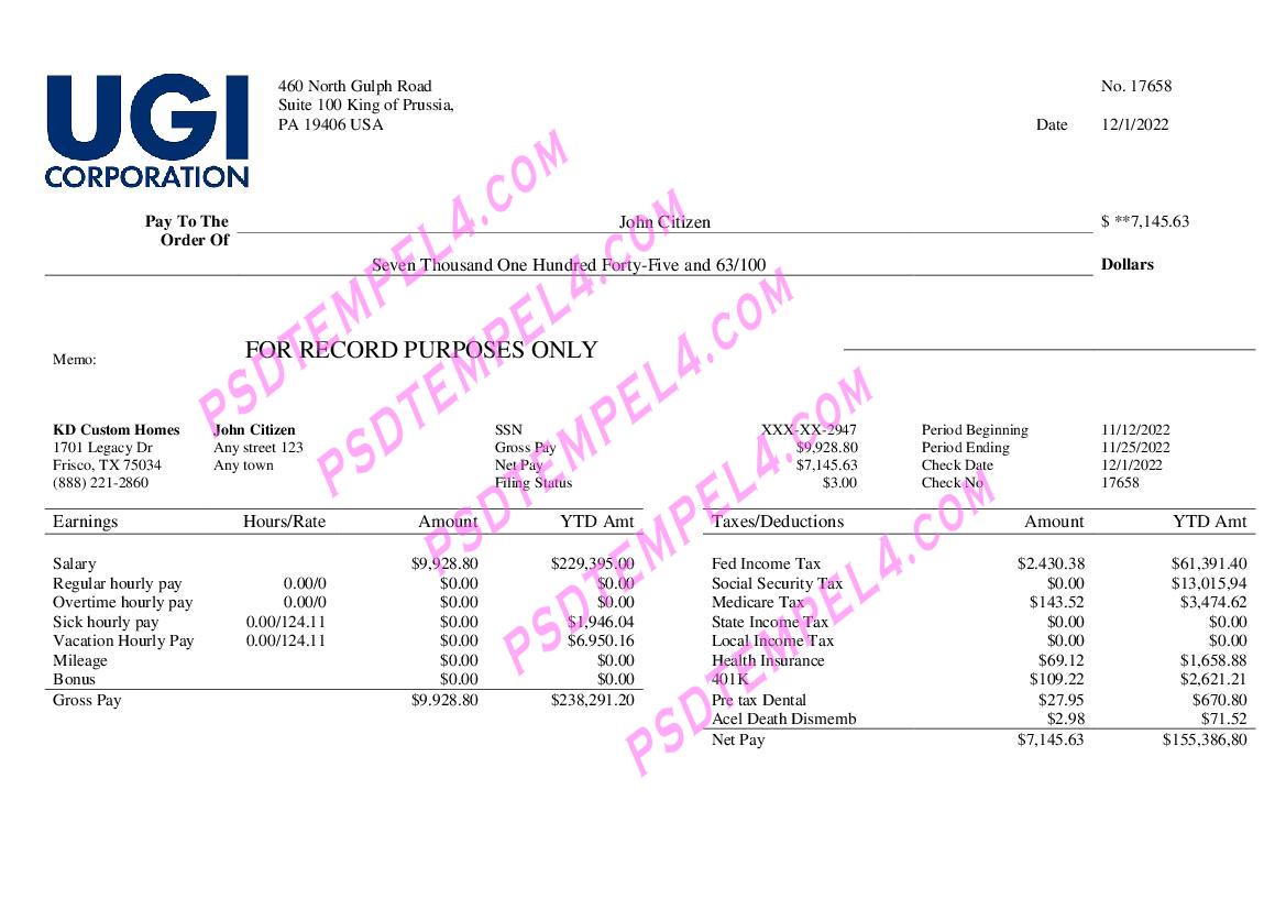 USA energy company employee sheet utility bill