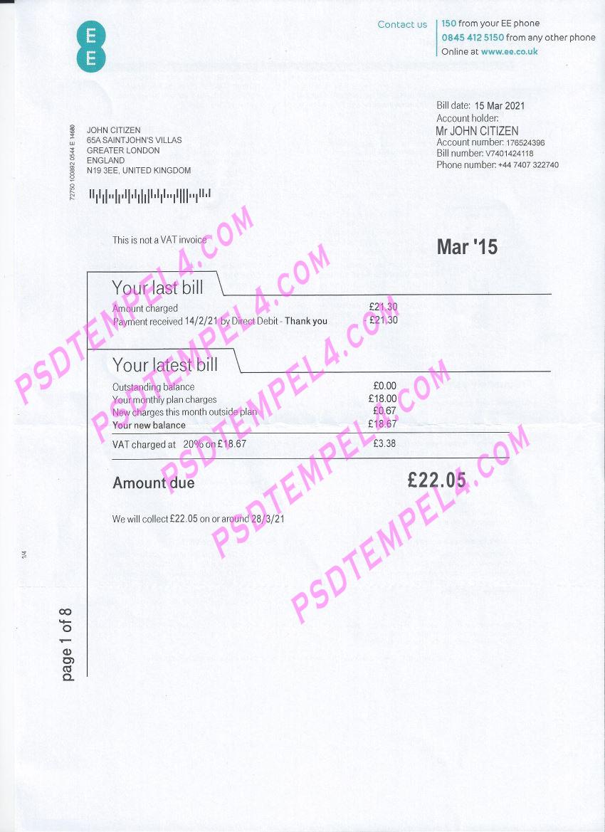 EE phone PSD utility bill