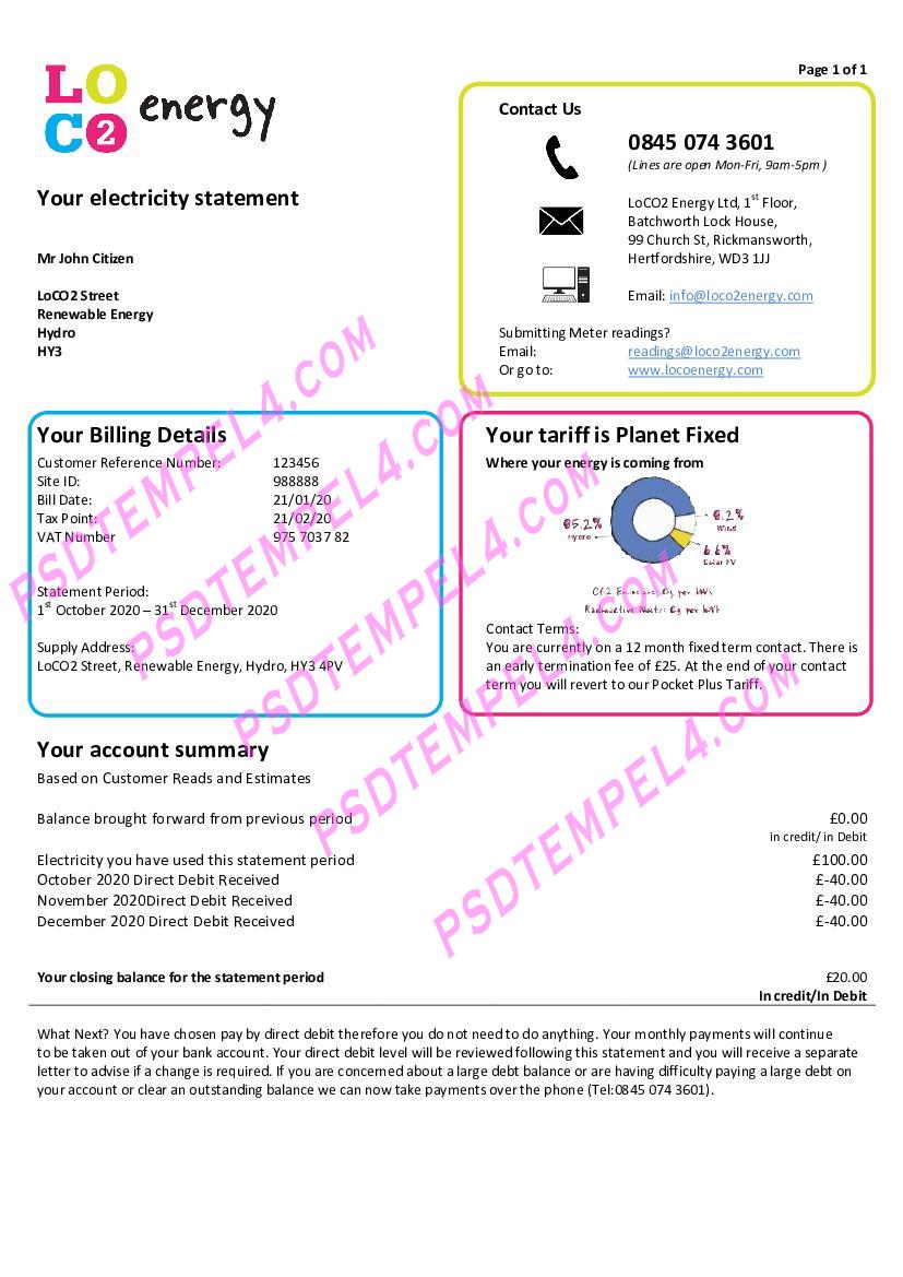 United Kingdom LoCO2 Energy utility bill
