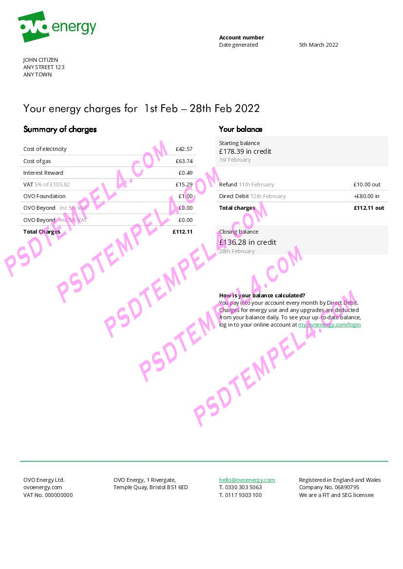 United Kingdom Ovo Energy electricity utility billUK