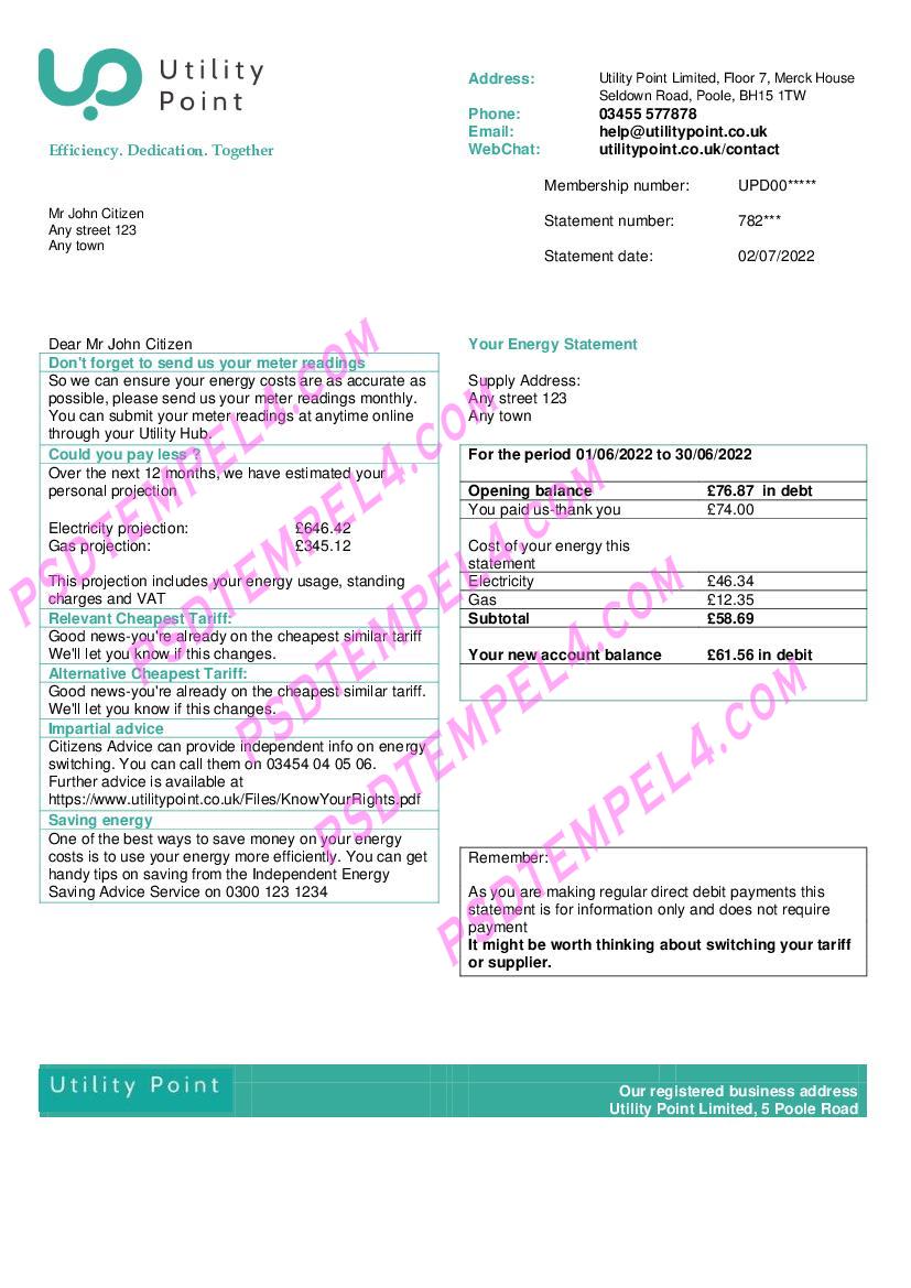 United Kingdom Utility Point utility bill