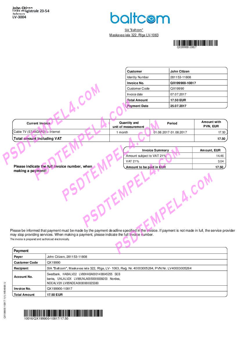 latvia baltcom telecommunications english version utility bill