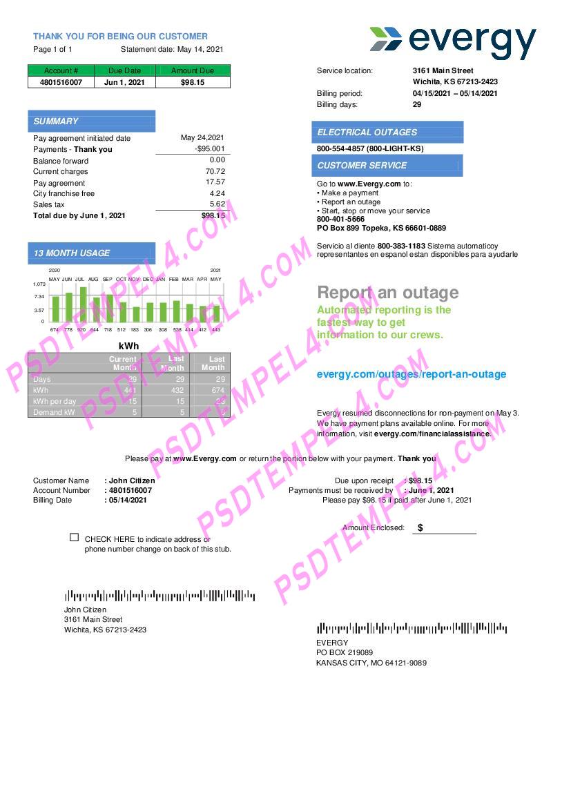 usa evergy electricity utility bill
