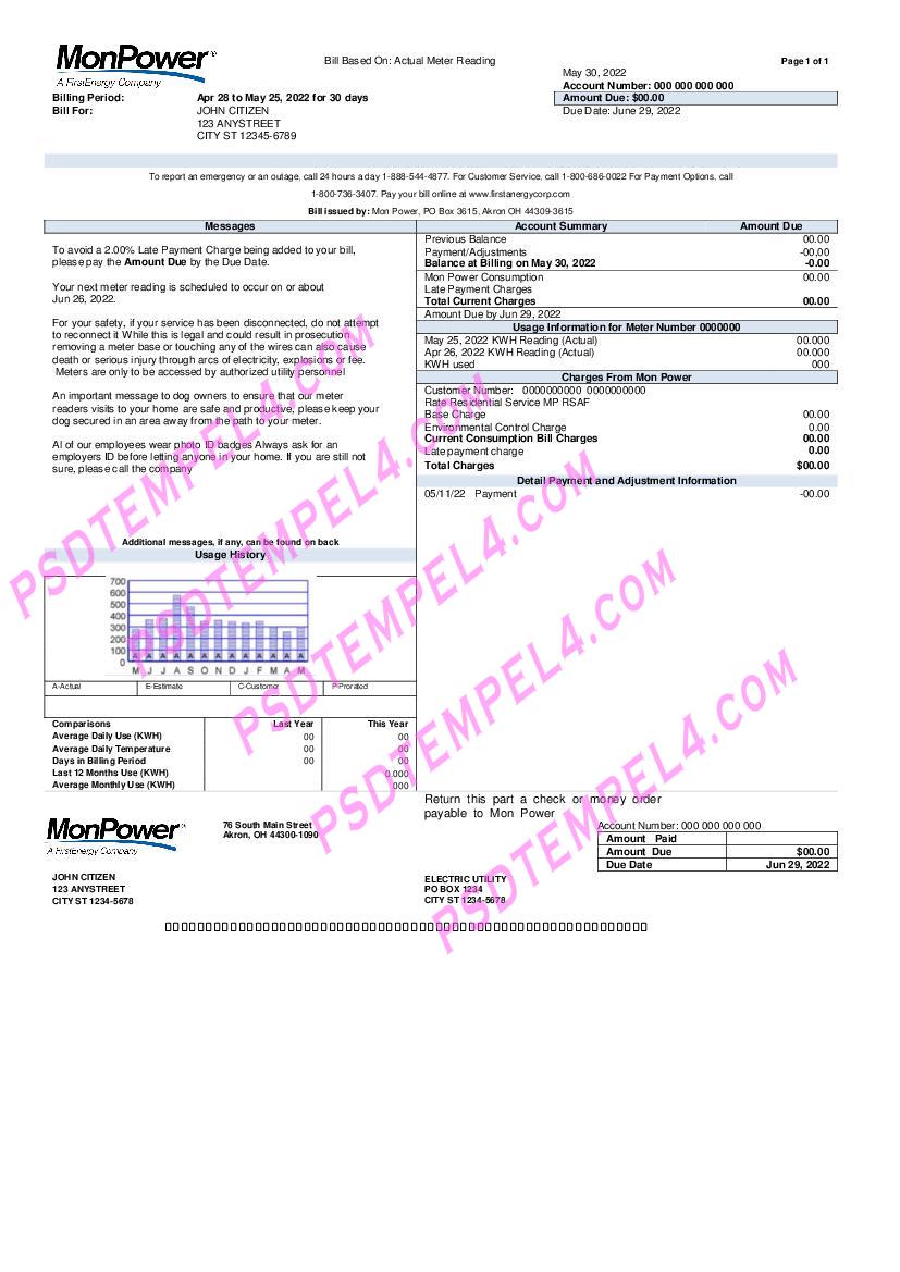 USA Monpower Mon power utility bill