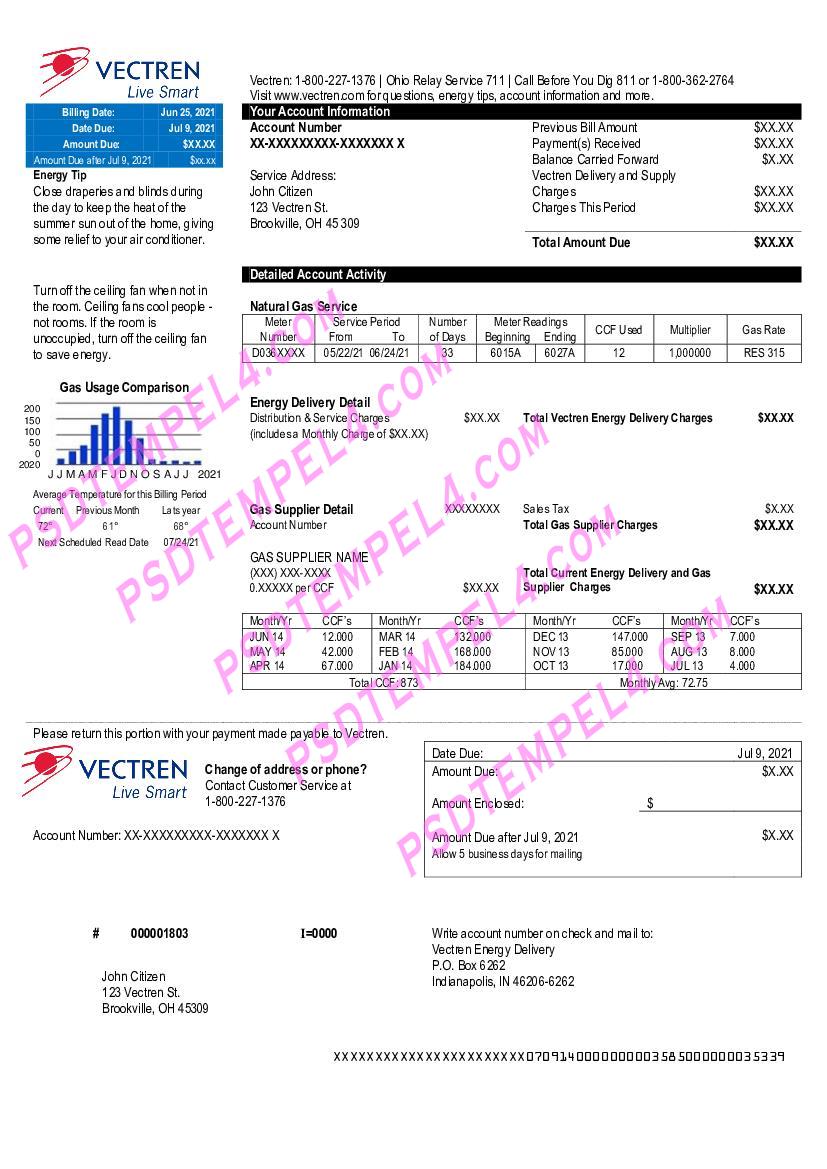 usa ohio vectren energy utility bill