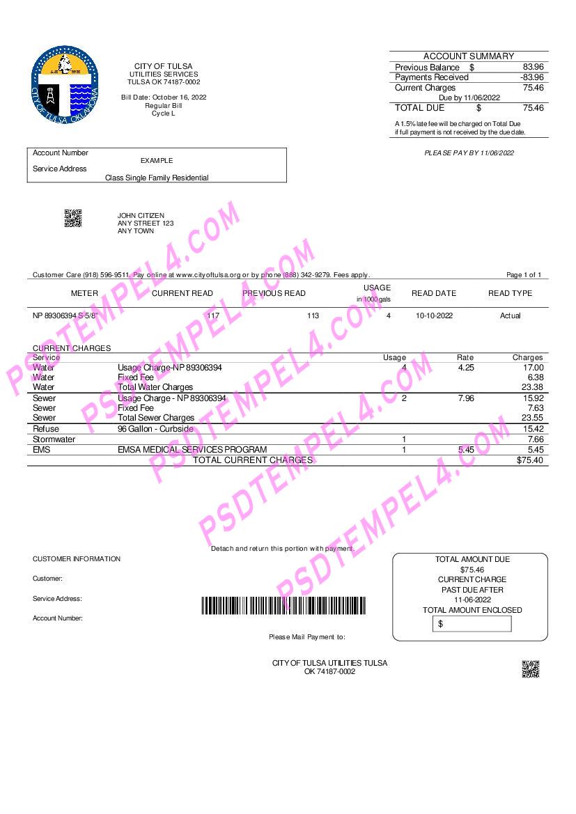 usa oklahoma city of tulsa utility bill