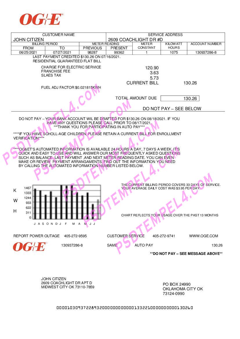 usa oklahoma oge energy utility bill