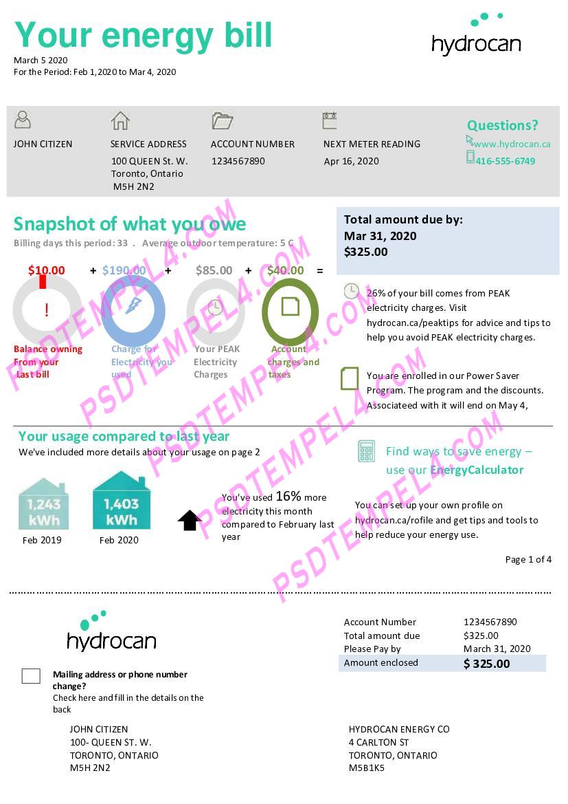 usa ontario hydrocan electricity utility bill
