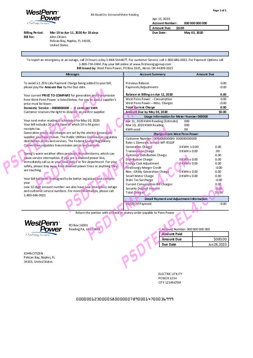 usa pennsylvania west penn power utility bill