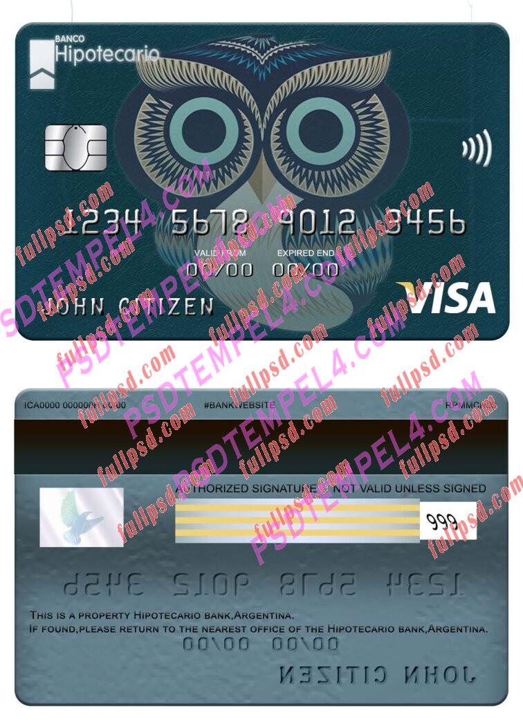 Argentina Hipotecario bank visa card PSD