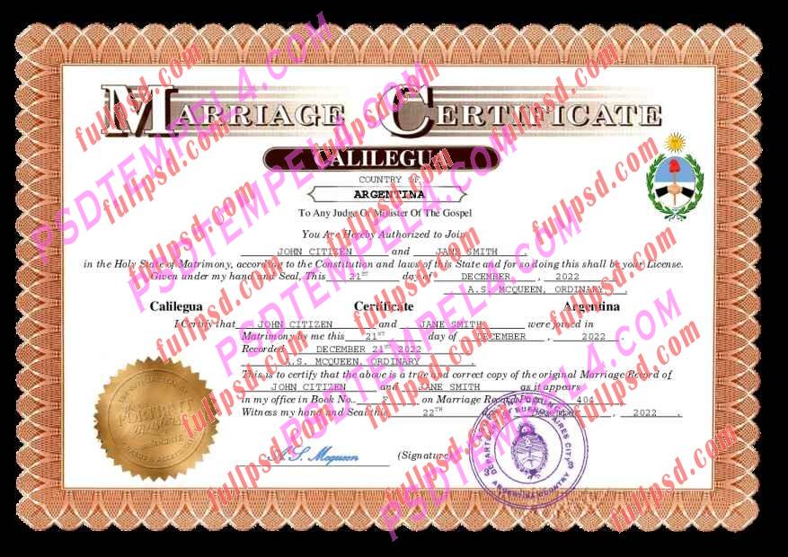 Argentina marriage certificate pdf and word