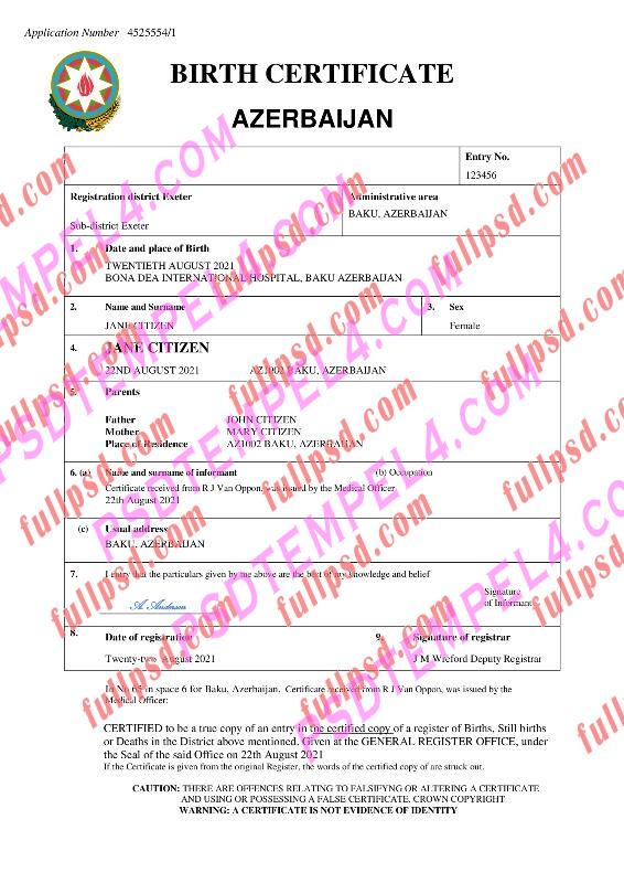 Azerbaijan Birth certificate pdf and word