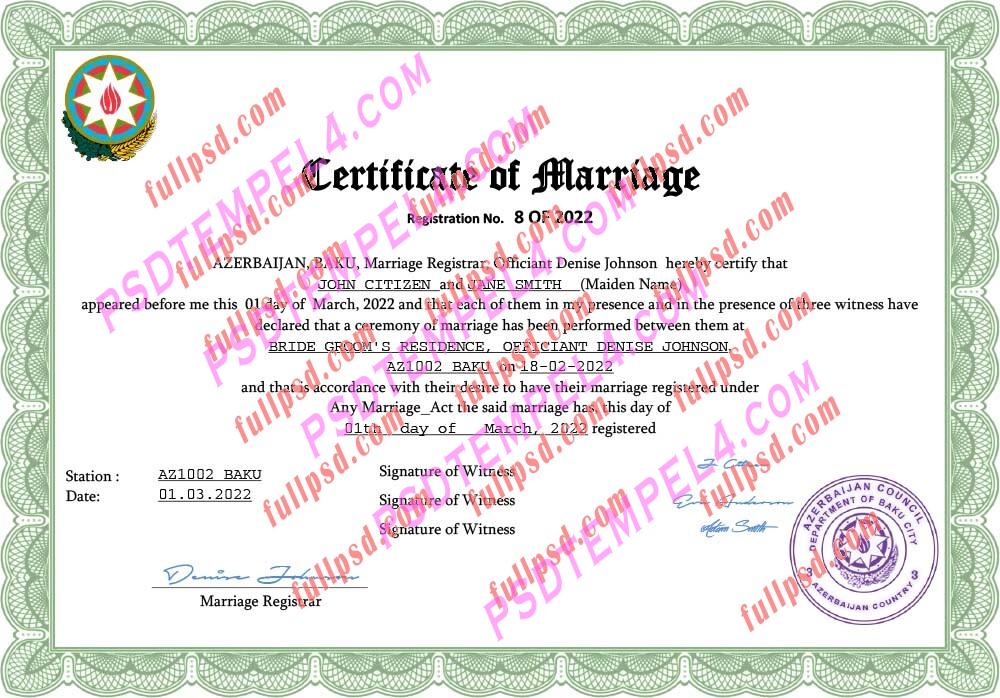 Azerbaijan marriage certificate pdf and word