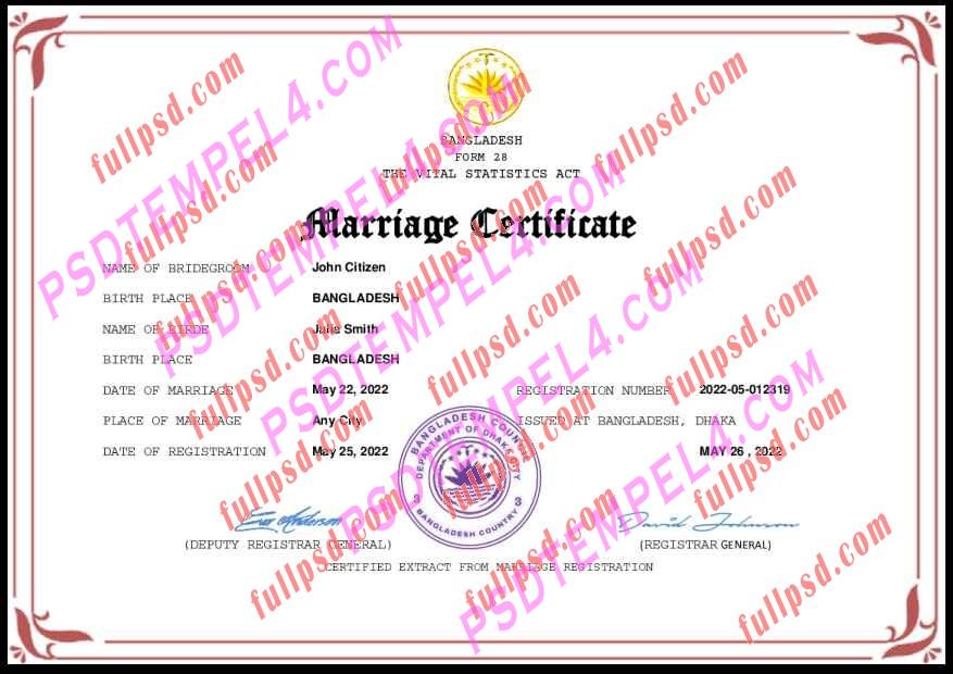 Bangladesh marriage certificate pdf and word