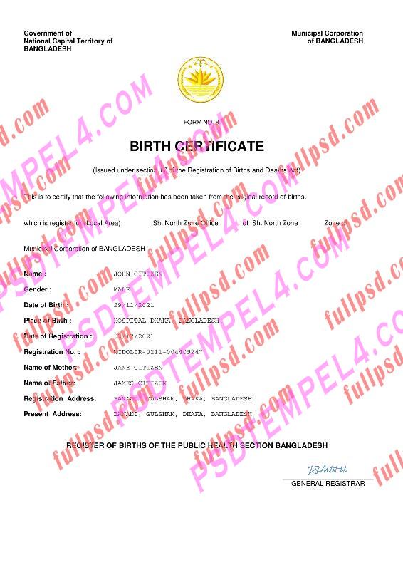 Bangladesh Birth certificate pdf and word