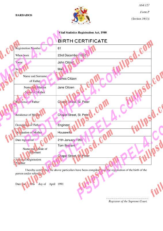 Barbados Birth certificate V1 pdf and word