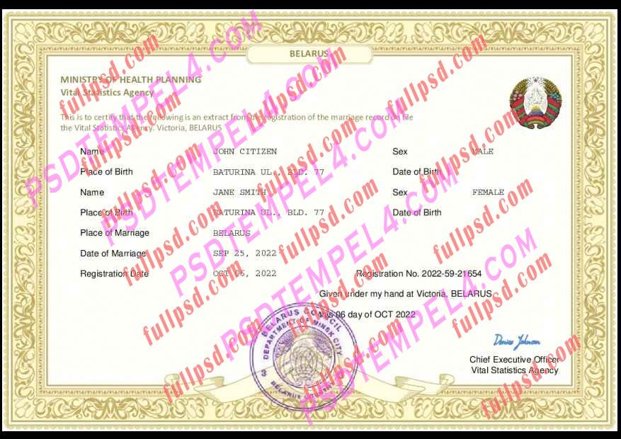 Belarus marriage certificate pdf and word