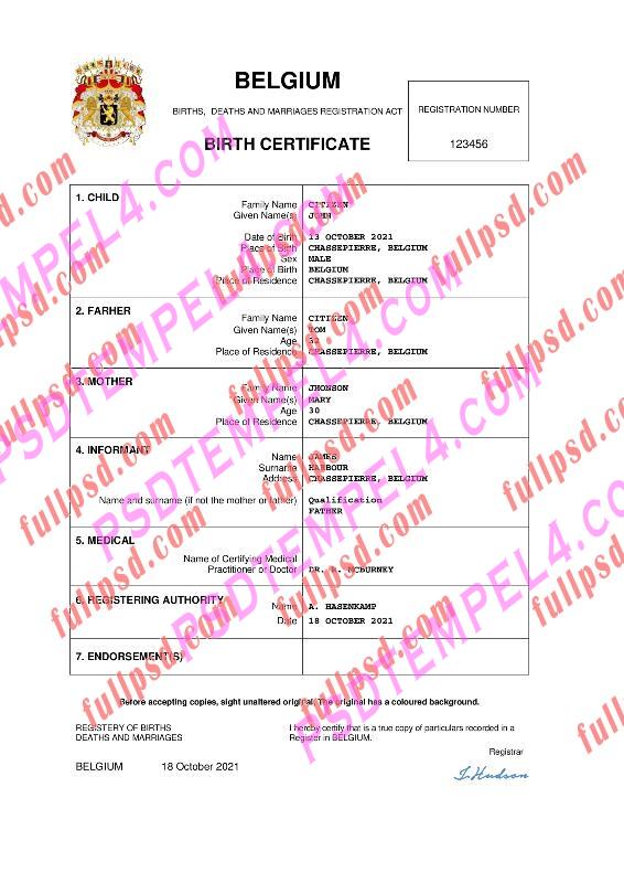 Belgium Birth certificate pdf and word