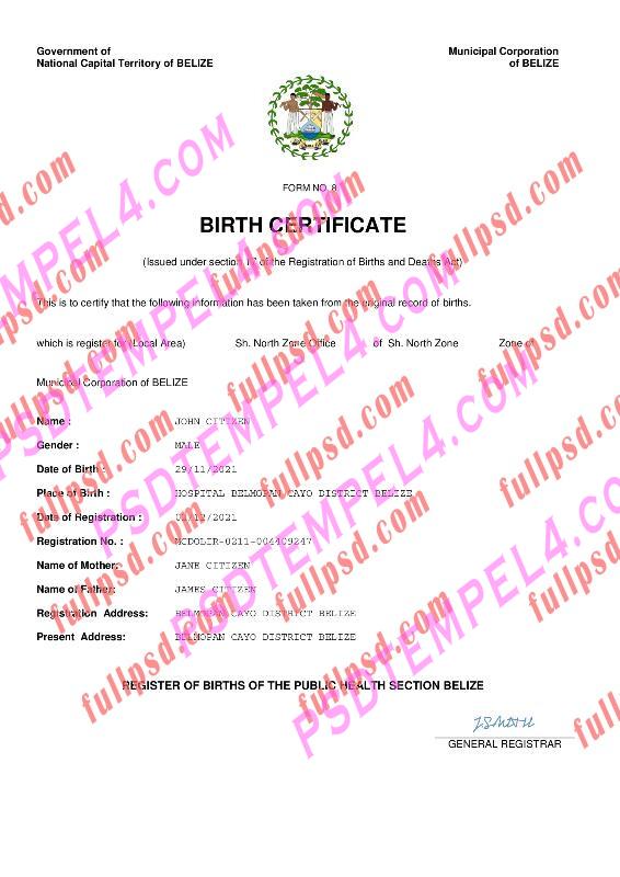 Belize Birth certificate pdf and word