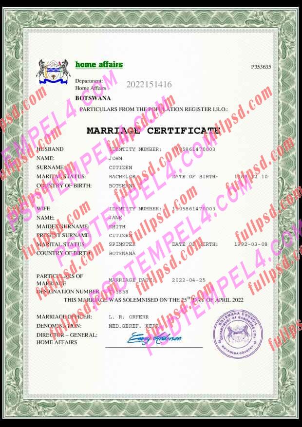 Botswana marriage certificate pdf and word