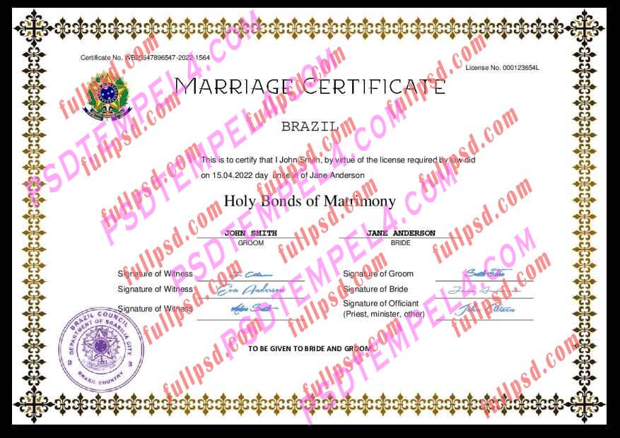 Brazil marriage certificate pdf and word
