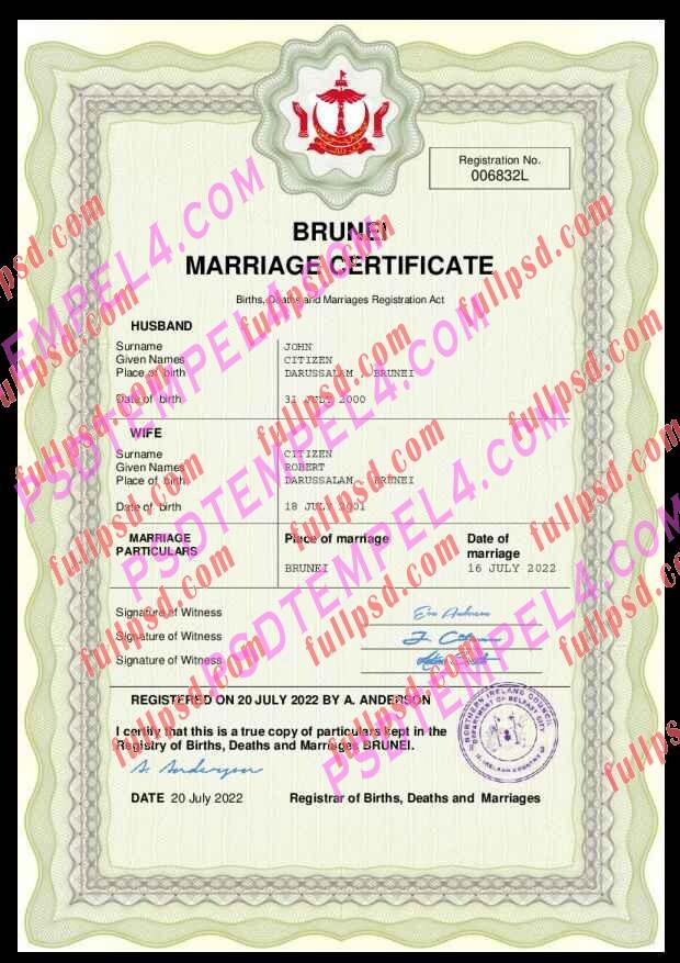 Brunei marriage certificate pdf and word