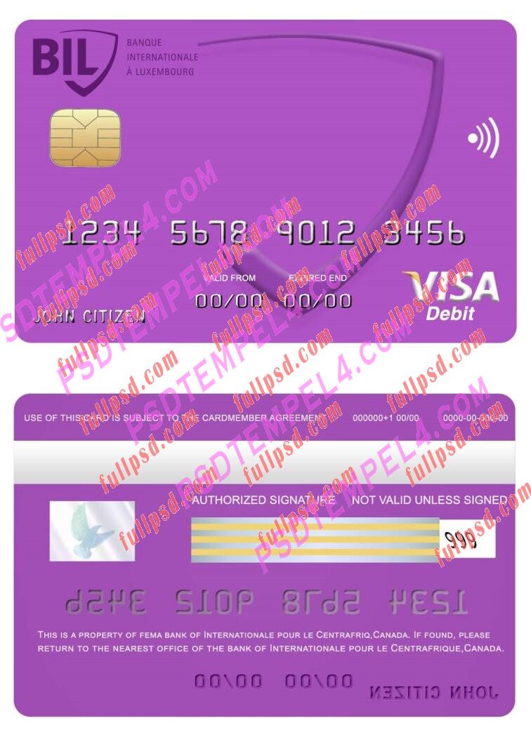 Canada Internationale pour le Centrafrique bank visa card PSD