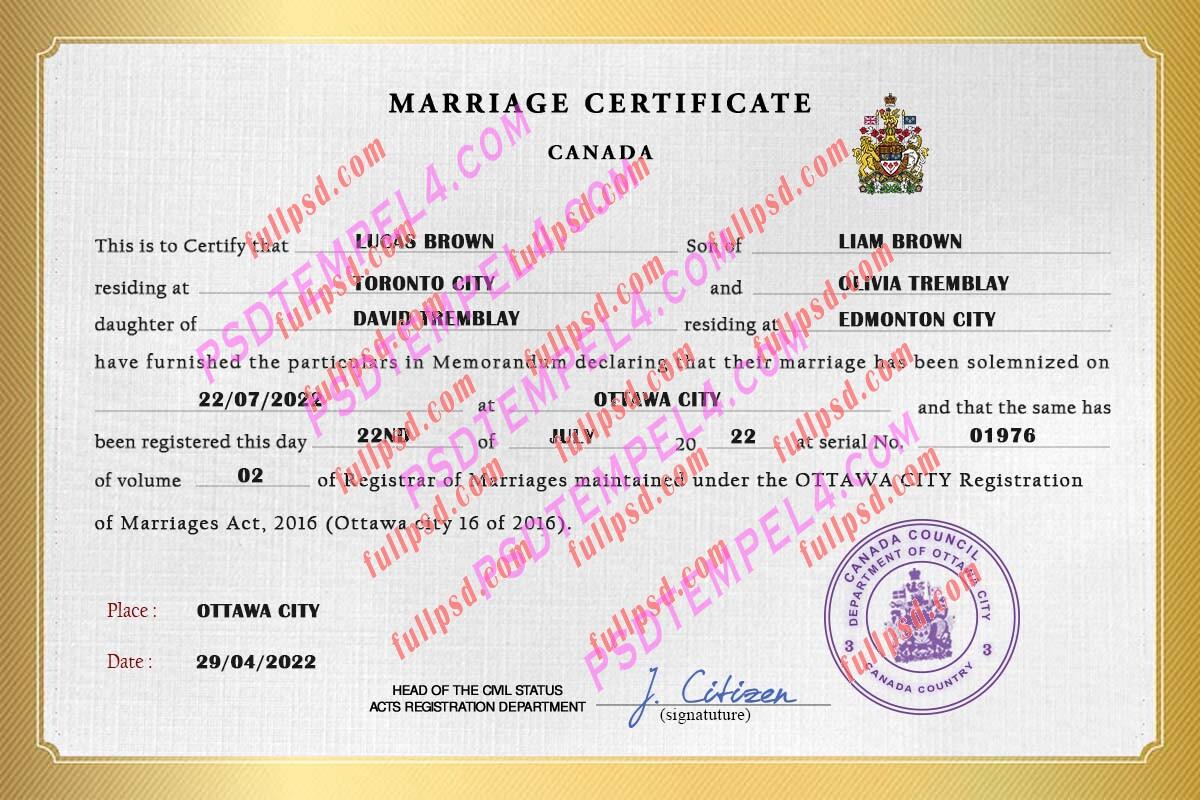 Canada marriage certificate V2 psd