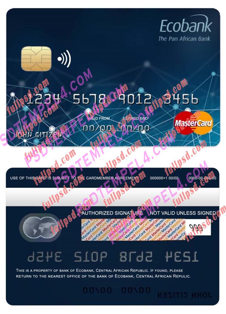 Central African Republic Ecobank bank Mastercard PSD