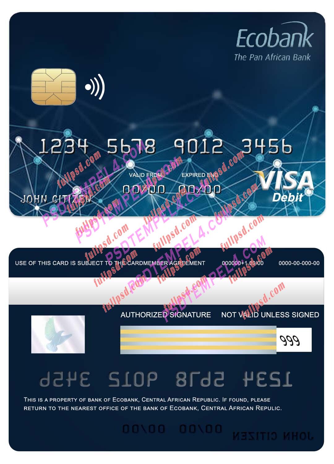 Central African Republic Ecobank bank visa card PSD
