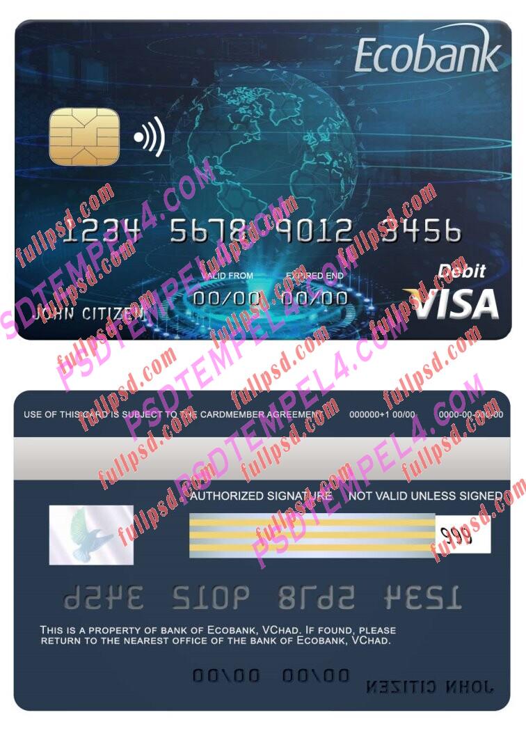 Chad Ecobank bank visa card PSD