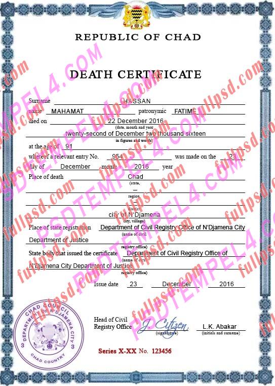 Chad death certificate psd