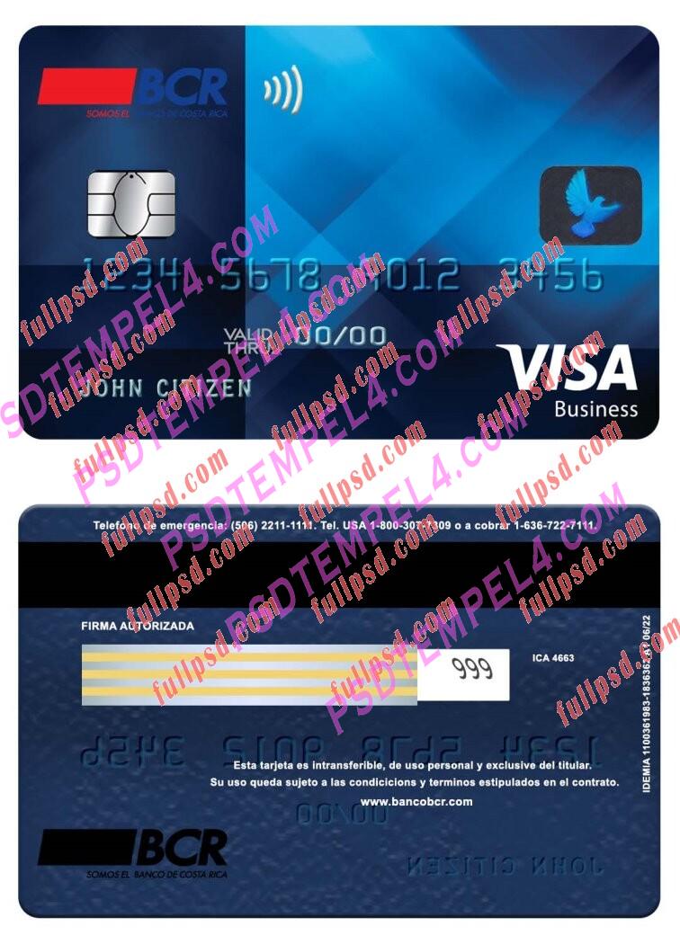 Costa Rica BCR bank visa business card PSD