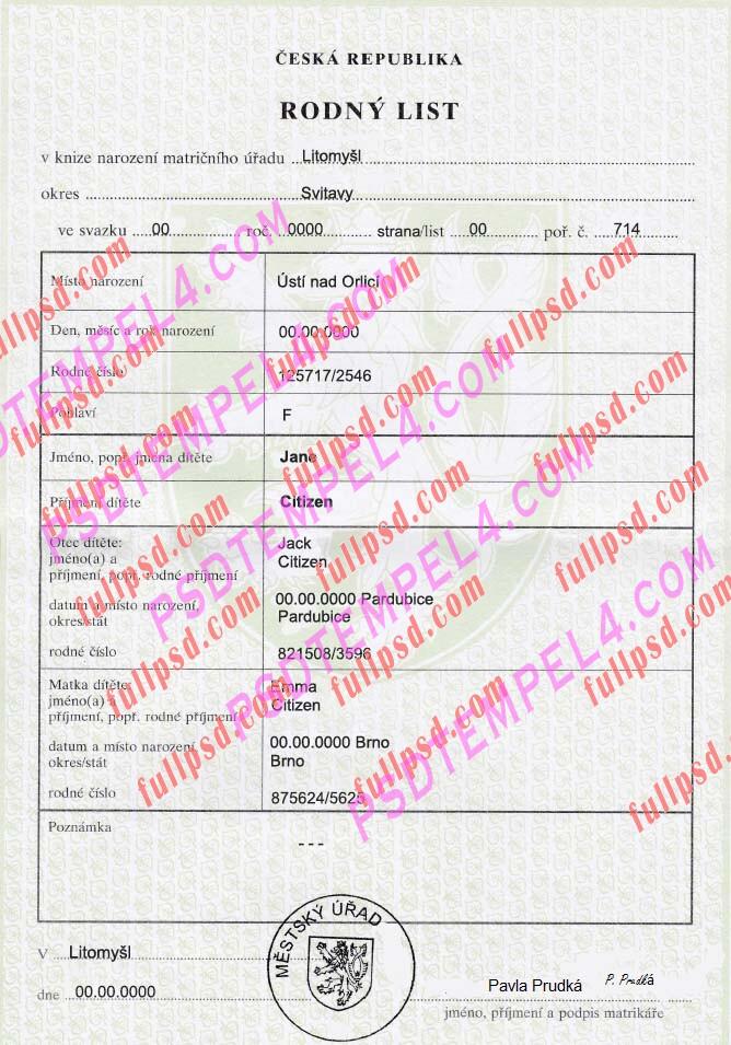 Czech Birth certificate V1 PSD