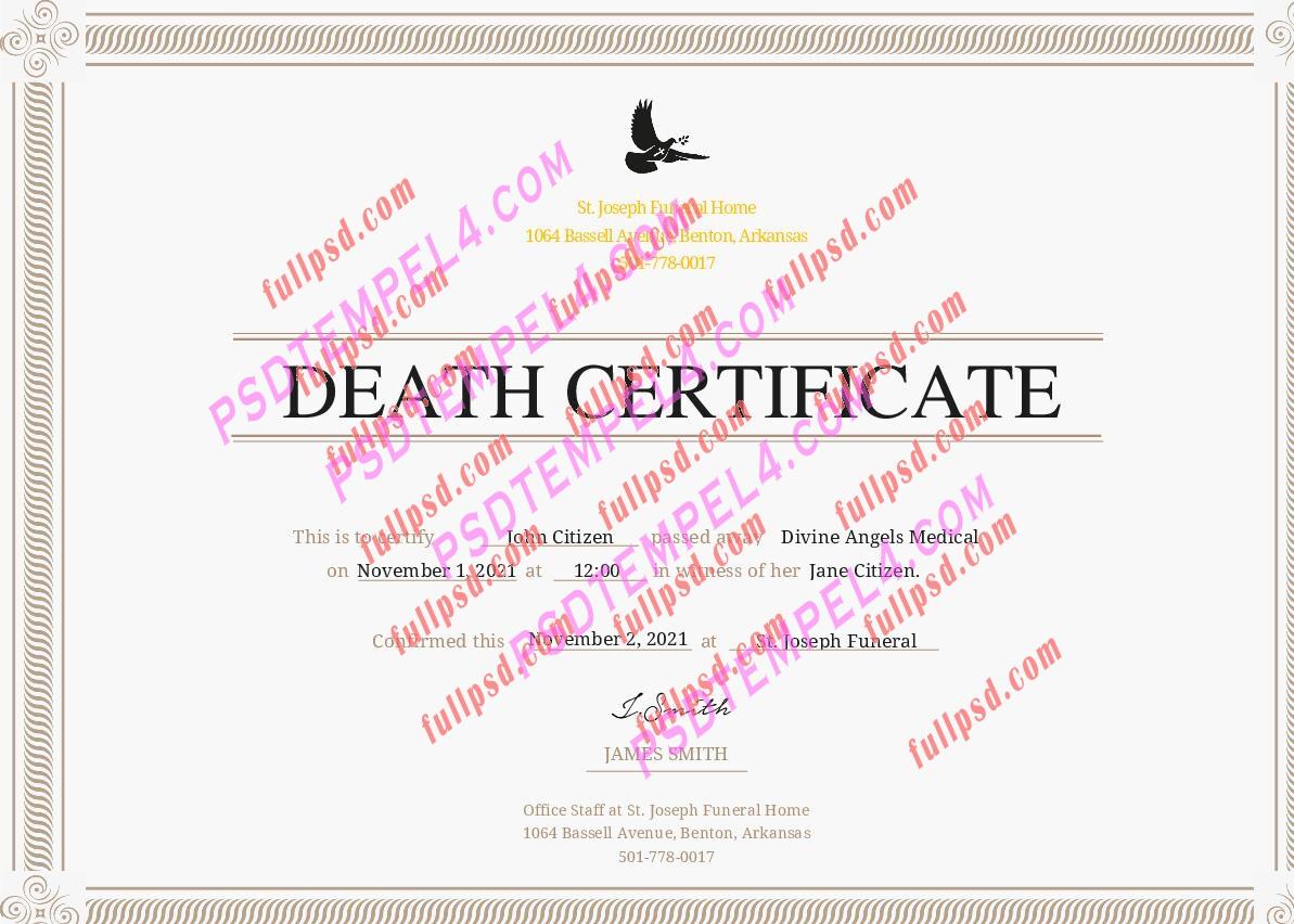 USA arkansan death certificate pdf and word