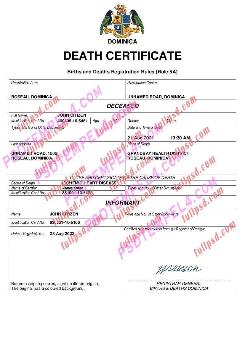 Dominica death certificate pdf and word