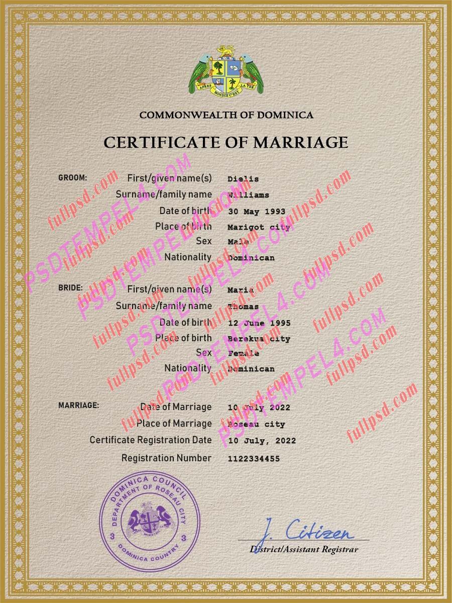 Dominica marriage certificate psd
