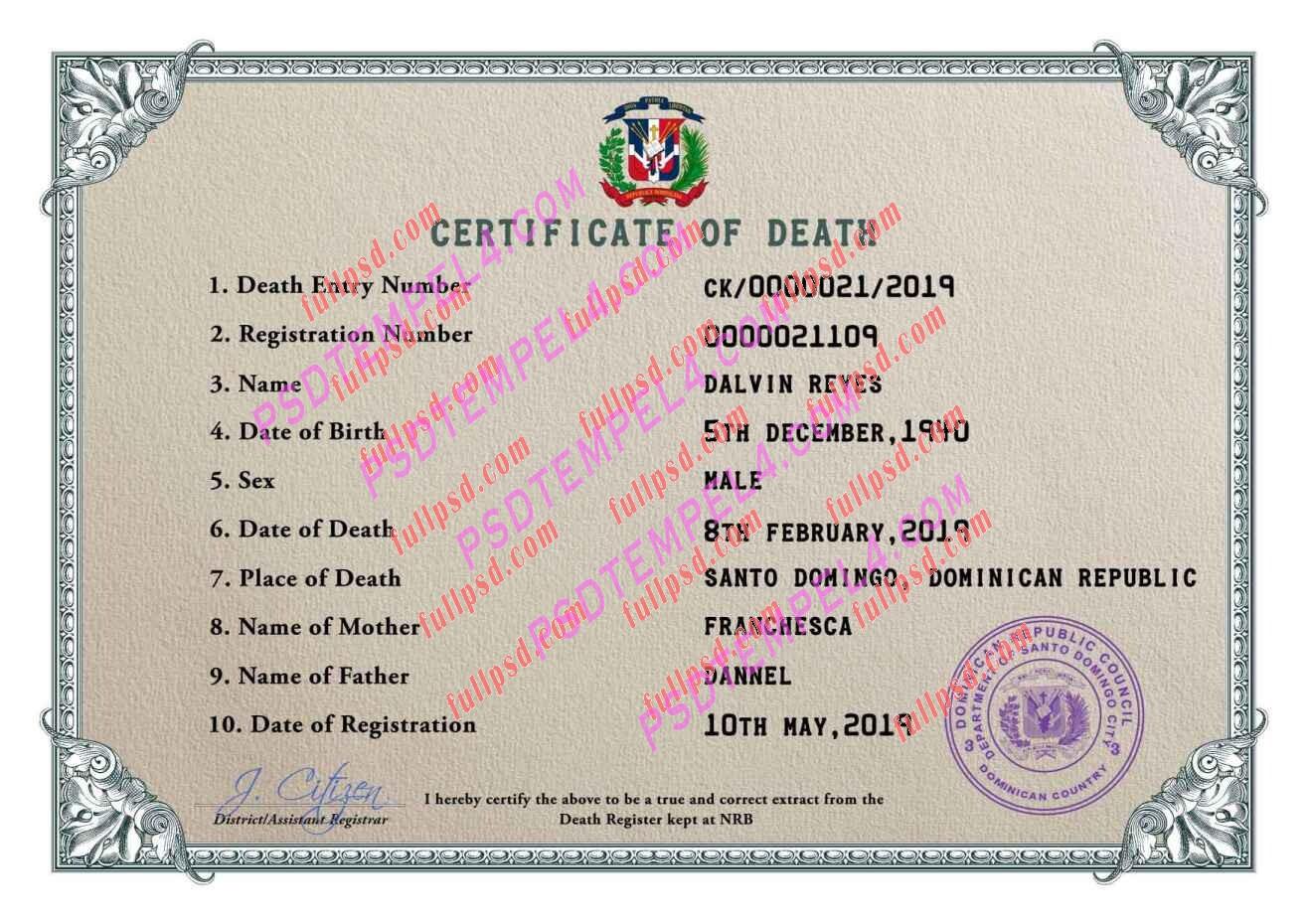 Dominican Republic death certificate psd