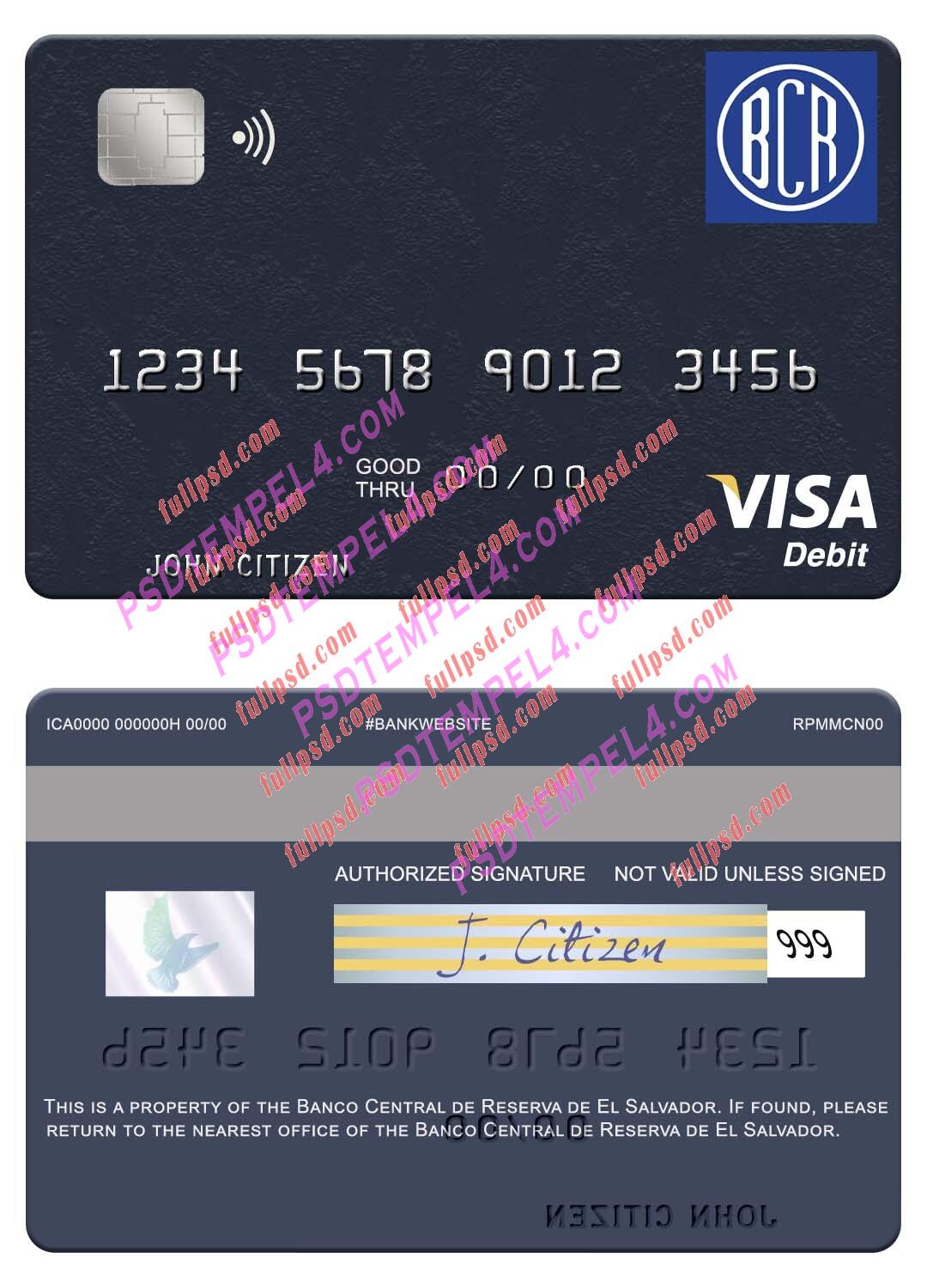 El Salvador Banco Central de Reserva de El Salvador visa debit card PSD