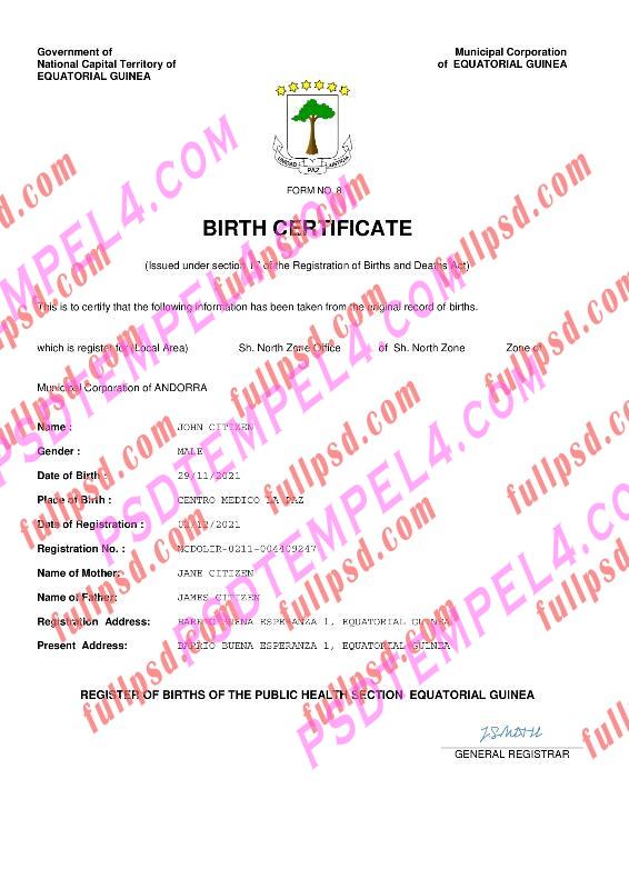 Equatorial Guinea Birth certificate pdf and word