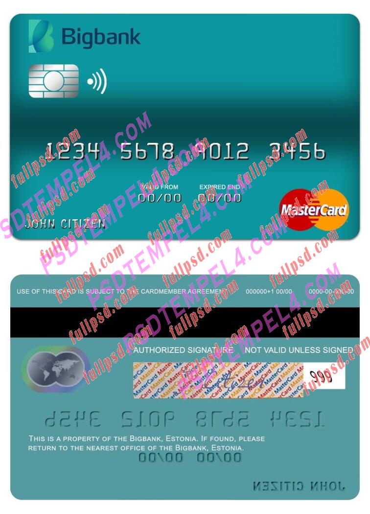 Estonia Bigbank Mastercard PSD