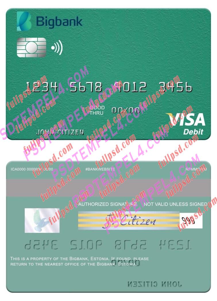 Estonia Bigbank visa debit card PSD