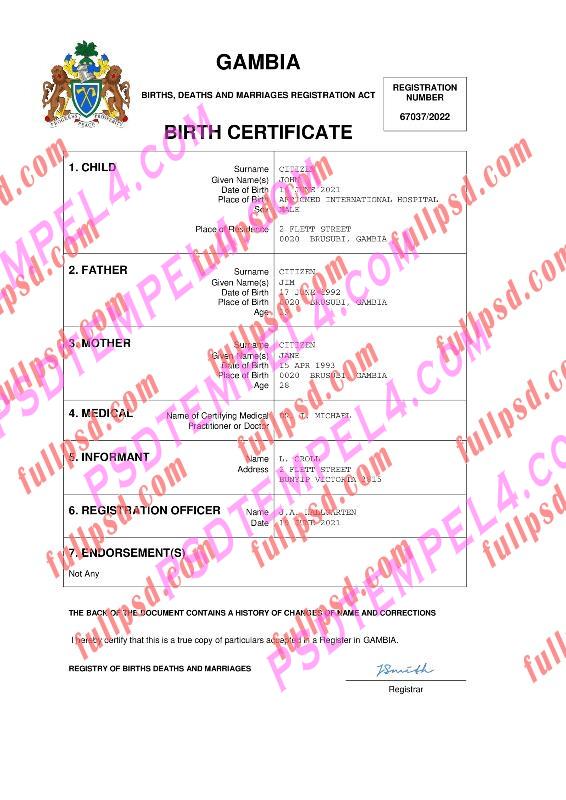 Gambia Birth certificate pdf and word
